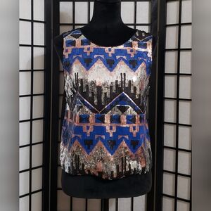 Lush Geometric Sequin Sleeveless Top Size Large